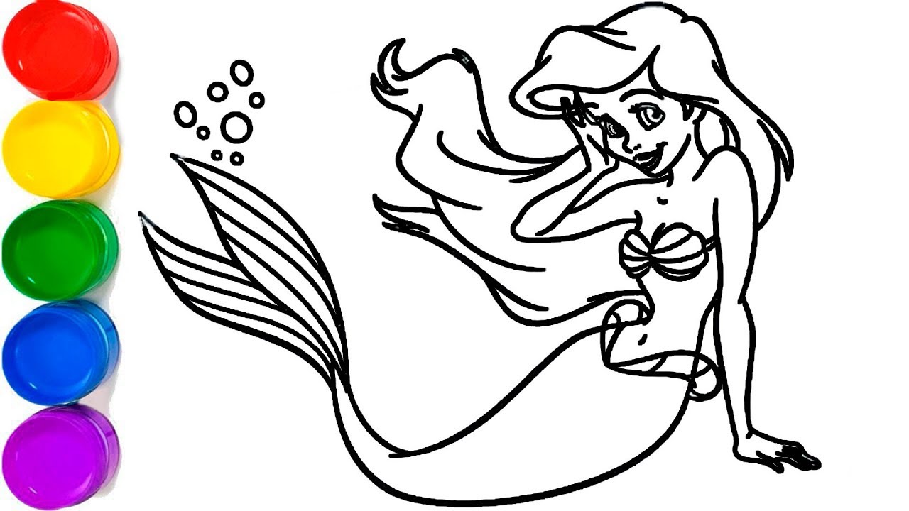 Princesa da Disney Ariel | A Pequena Sereia Pintando Desenho | Coloring page for Kids