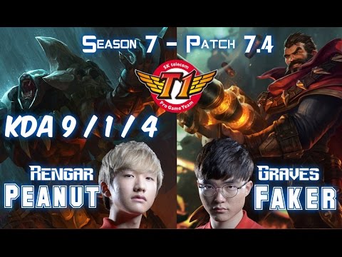 SKT T1 Peanut RENGAR vs SKT T1 Faker GRAVES Jungle - Patch 7.4 KR Ranked