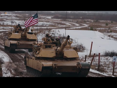 U.S. Abrams Tanks compete in the Iron Spear Tank Competition in Latvia