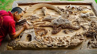 We Spent 700 Days Carving This Giant Wooden Wall Art | Sông Thu Núi Ngọc