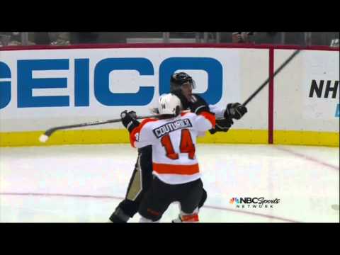 Sean Coulturier & Evgeni Malkin roughing Feb 20 2013 Philadelphia Flyers vs Pittsburgh Penguins NHL
