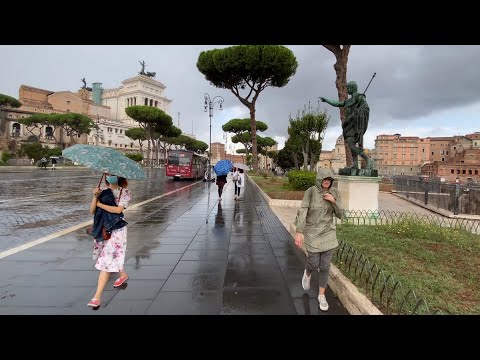 ⁴ᴷ Rain Walk Rome Italy, Castro Pretorio District to The Colosseum, Italy 4K