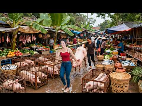 Buying 500KG of Giant Pigs from the Farm |Village Market Sells Out Fast.The hard life in the village