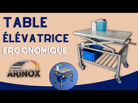 Table inox mobile à plateau réglable en hauteur par manivelle