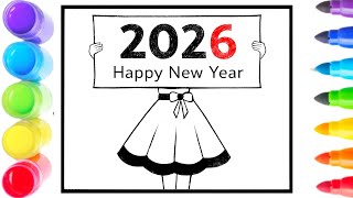 2026 New Year Drawing | Happy new year drawing for kids | christmas day easy drawing