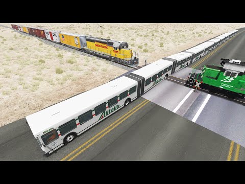 Long Articulated Bus Accident on Rail #38 - Beamng.Drive | Dancing Cars