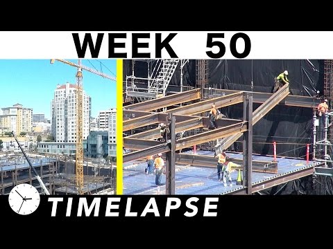 One-week construction time-lapse w/over 37 closeups: Ⓗ Week 50: Ironworkers; welders; cranes; more