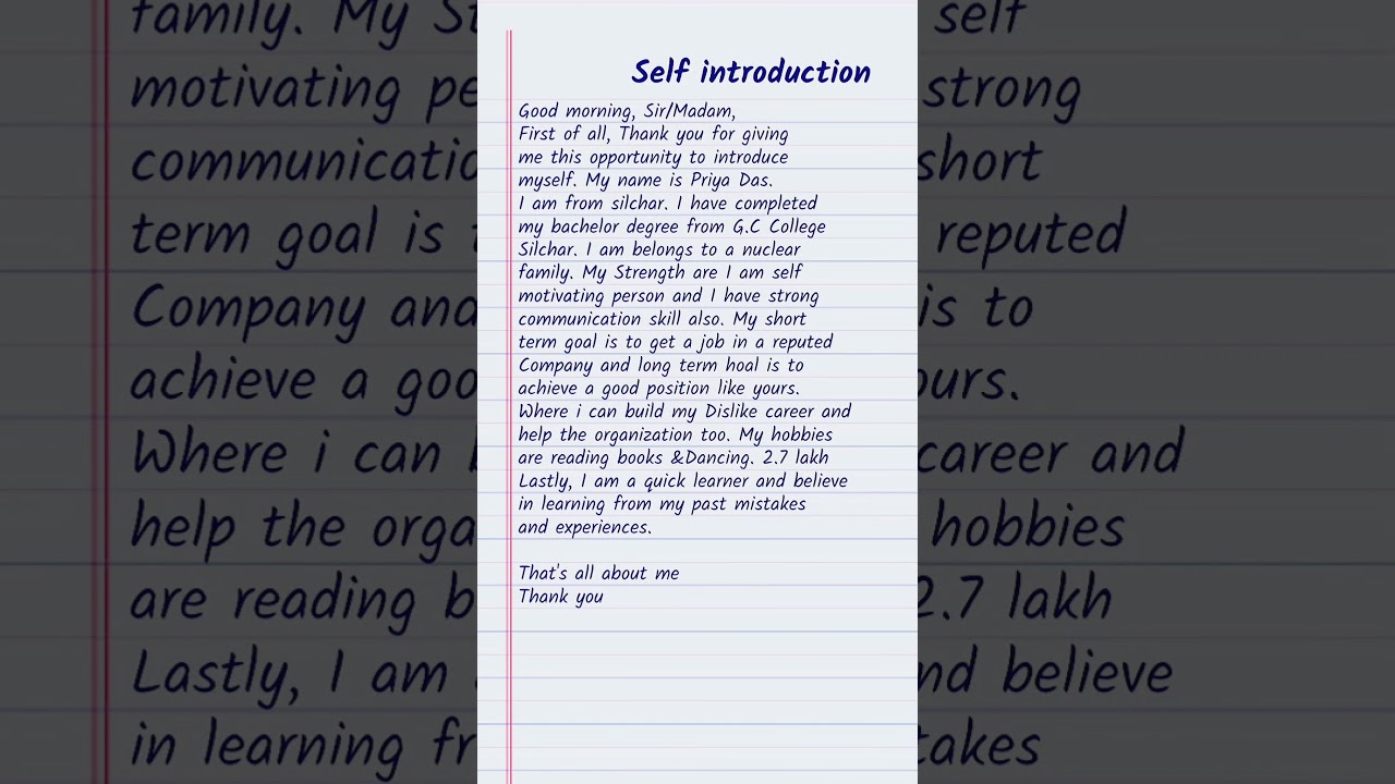 Self introduction in english || interview introduce yourself || #shorts #trending #introduction
