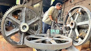 Amazing Huge Industrial Gear Production Process - Large Gear Machining on Manual Lathe Machine |