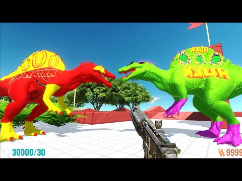 FPS ESCAPE from IRON MAN SPINOSAURUS DEATH RUN - Animal Revolt Battle Simulator