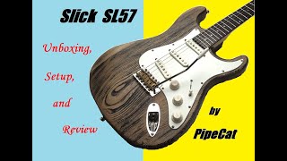 Video thumbnail for Slick SL57 electric guitar unboxing, setup, and review by PipeCat