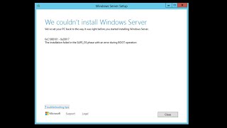 The installation failed in the SAFE_OS phase with an error during BOOT operation. In-Place Upgrade