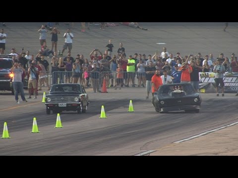 WILD RACE!!! Blown Camaro -vs- Rotary Datsun