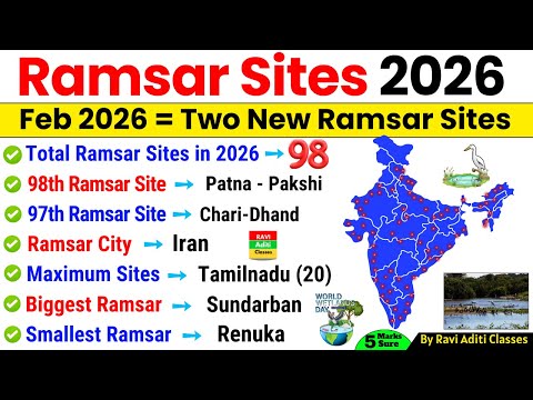 Ramsar Sites in India 2026 | 98 Updated List | Wetlands | Ramsar Sites 2026 | Current Affairs 2026