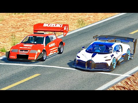 Bugatti Divo GTR vs Suzuki Escudo Pikes Peak - Desert Drag Race