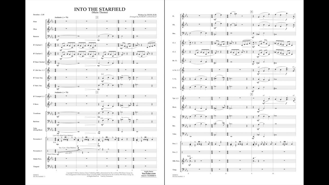 Into the Starfield (Main Title) by Inon Zur/arranged by Robert Longfield
