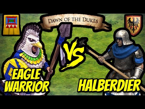 171 (Incas) Elite Eagle Warriors vs 200 (Teutons) Halberdiers (Total Resources) | AoE II: Defin