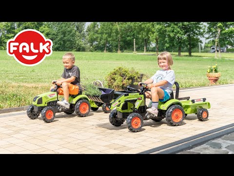 Vaikiškas pedalinis ekskavatorius Falk Claas 2040AM, su priekaba ir kaušu, žalias video