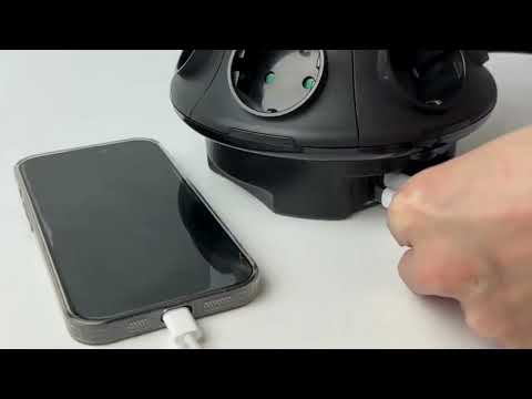 Gambar Krisbow Stop Kontak UFO 6 Soket & 4 Port USB-A/USB-C - Hitam