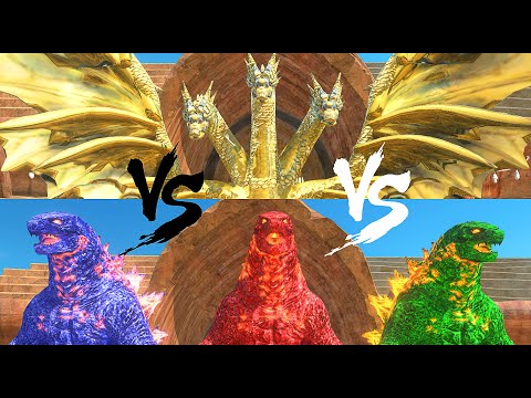 GHIDORAH vs RED and GREEN and BLUE GODZILLA - Animal Revolt Battle Simulator