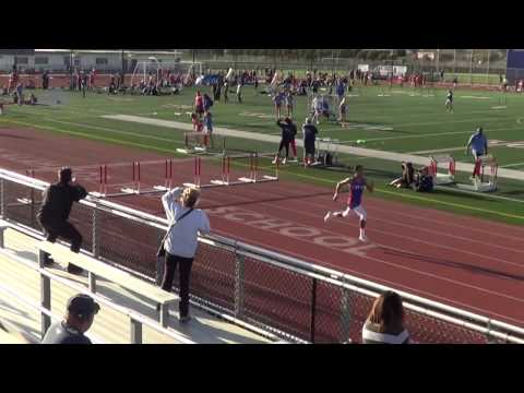 Jose Rubio - (Lane 5) VarB 300m Hurdles vs Huntington Beach 3-23-17   Los Alamitos Boys