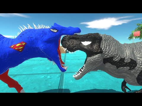 SUPERMAN SPINOSAURUS VS BATMAN T-REX DEATH RUN - ANIMAL REVOLT BATTLE SIMULATOR || dino toys eps 15