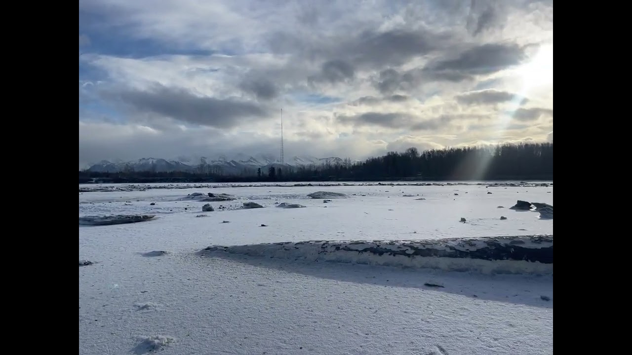 The Frozen beached 50’ whale right of the Anchorage Coastal Trail