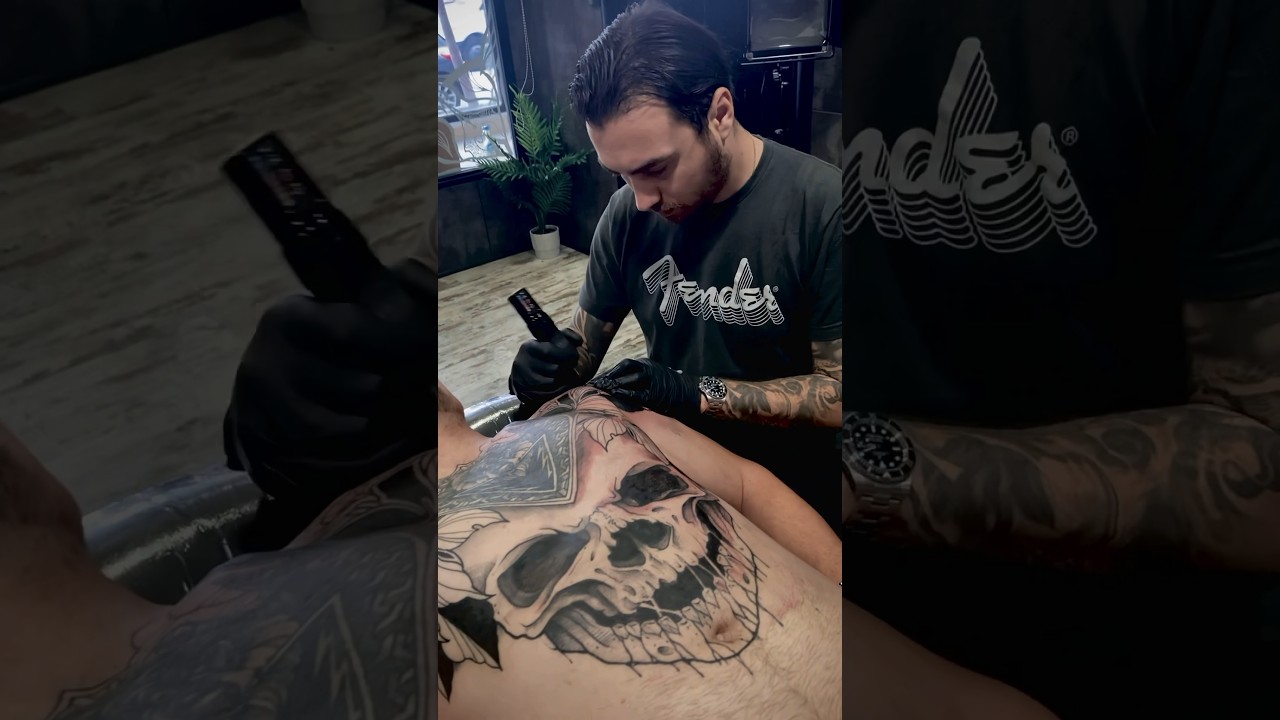 Big skull tattoo with flowers #tattoo #skulltattoo #ink #inked #inklife  #art #shorts