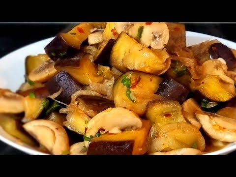 Eggplant Mushroom Stir Fried | Quick and Delicious Eggplant Recipe | Garlic Brinjal Recipe
