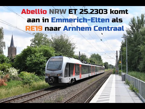 4K Abellio NRW Flirt 2303 komt aan in Emmerich-Elten als RE19 naar Arnhem Centraal (DE) (20-6-2021)