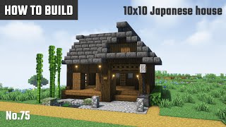 マイクラ建築：庭と池のある小さな和風の家の作り方。内装に囲炉裏。10x10ブロックで簡単に。No.75【Minecraft】