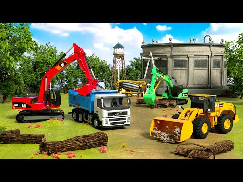 🚜 Construction Vehicles Clear the Forest  Heavy Machinery Work Zone 3D
