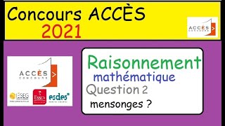 ACCES Concours ACCES 2021 raisonnement mathématiques Temps et distance Question1 Accès