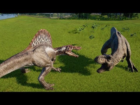 Dinosaurs T-rex vs Spinosaurus Breakout & Fight | Jurassic World Evolution