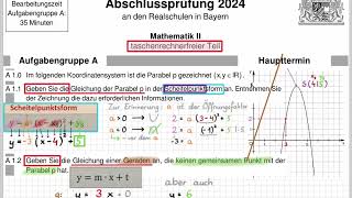 Abschlussprüfung Mathematik 2024 A1 Lösung (Parabel)