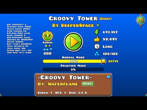 Groovy Tower By DeeperSpace 100% With all coins Geometry Dash Daily Level.