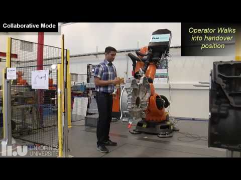 Hand guided Collaborative Assembly with a KUKA KR-210 industrial robot.