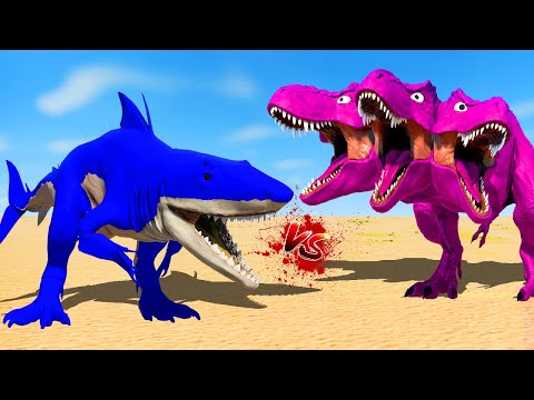 3 Head Pink T-Rex vs Red King Shark vs Red Chomper T-Rex vs Yellow Shark 🌍 Jurassic World Evolution