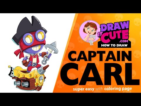 How to draw Captain Carl | Brawl Stars super easy drawing tutorial with a coloring page.