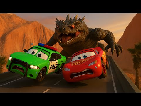 McQueen and the Police Car Chased by a Giant Monster on the Bridge – Can They Escape?