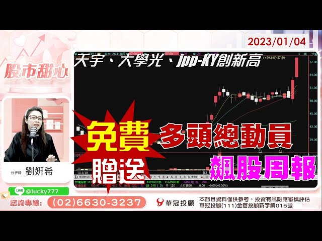 01/04【甜心盤後影音】大學光、天宇、jpp-KY通通創高，《多頭總動員》會員周報「免費」贈送