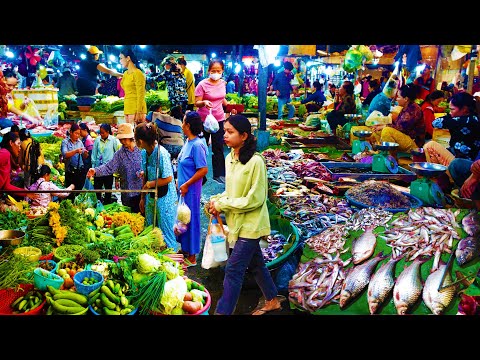 Food Rural TV, Plenty of fresh food in Cambodian Market - Fresh Fruit, Vegetable, Fish, beef Seafood