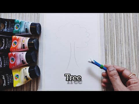 Simple tree painting using Q-Tip/painting technique/painting tutorial #easy #acrylicpainting #art