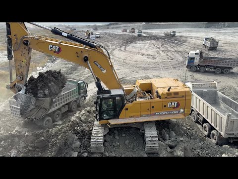 Caterpillar 395 Excavator Loading 4 Axle Mercedes & MAN Trucks - Sotiriadis Mining Works - 4k