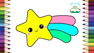 How to draw a cute shooting Star simple & easy step by step for kids | Star drawing