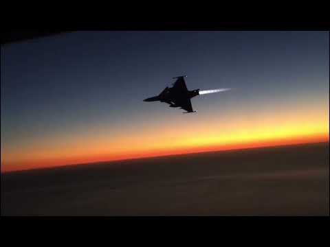 SAAF Gripen Fighter Jet Fires Flares and Afterburner at Night