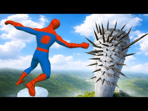 Extreme Spike Trap Fails Spider Man Ragdoll Physics Experiment