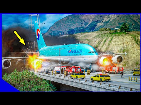 Aeroplan Emergency Landing Action Movie - A380 on Fire After Collision with another Airplane gta 5