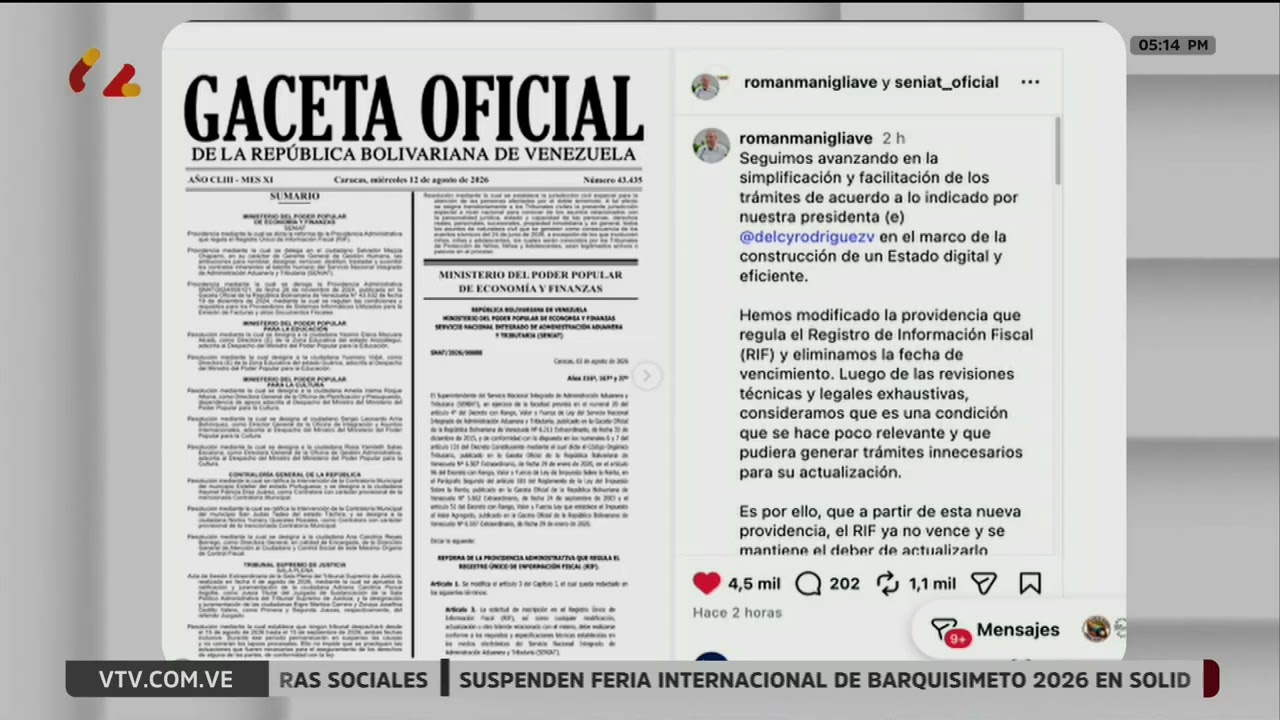 Eliminan en el RIF la fecha de vencimiento para no tener que renovarlo, 14 agosto 2026