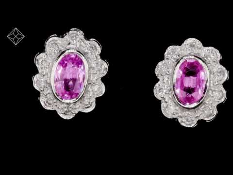 Pink Sapphire 6 x 4mm And Diamond 18K White Gold Earrings - FEG28 RUY